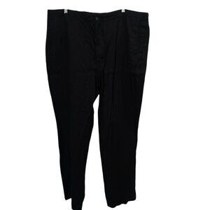 Paul Fredrick Black Linen Straight Leg Pants Size 44 Drawstring Casual Summer